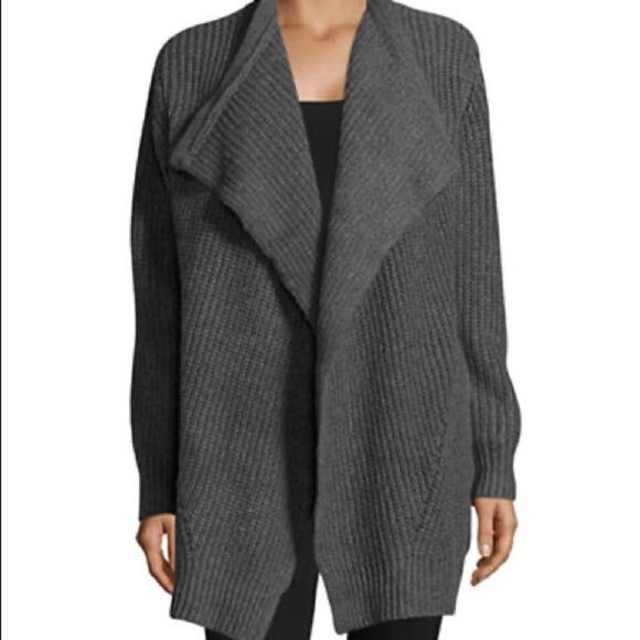 Jones New York Chunky Open Front Cardigan-GREY-Small - Picture 1 of 4